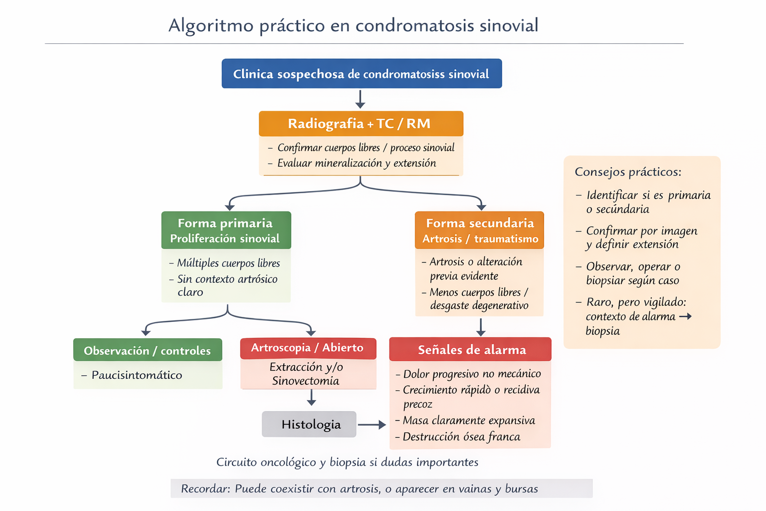 Algoritmo práctico de condromatosis sinovial