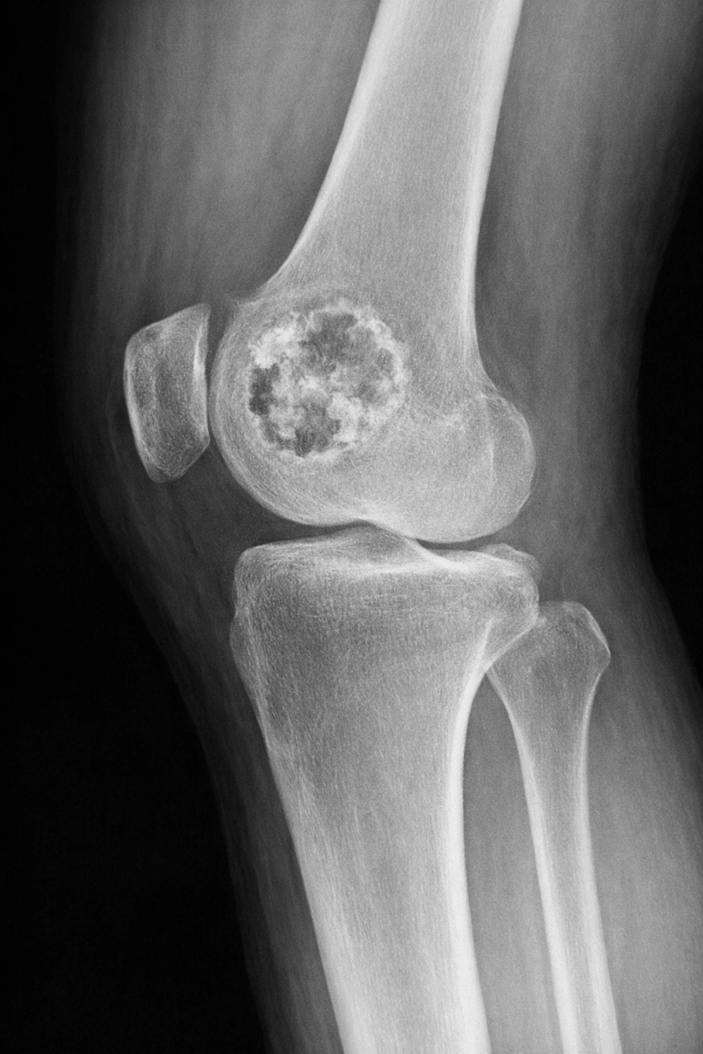 Radiografía de condroblastoma en fémur distal