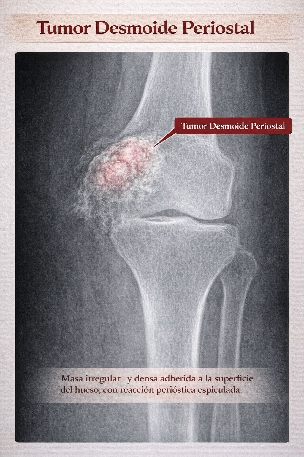 Radiografía de tumor desmoide periostal en fémur distal